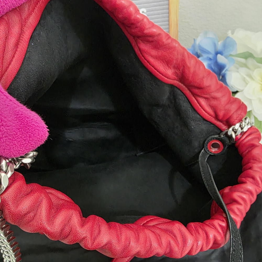 Authentic YSL Red Leather Drawstring Bag, YSL bag Pochon Teddy Bucket Bag - Picture 8 of 9